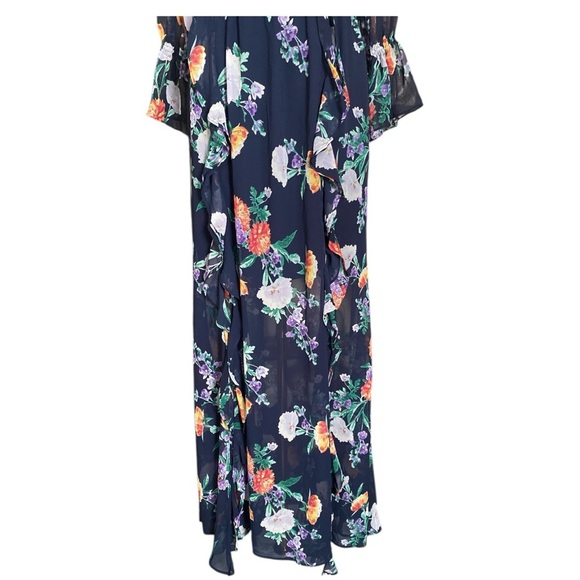 New York &Co Navy Floral Off-Shoulder Ruffled Summer Flowy Fairy Maxi Dress Sz M - Picture 9 of 14